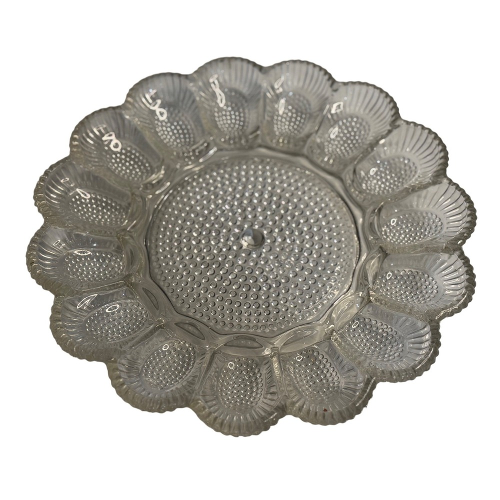 VTG Indiana Glass Deviled Egg Plate Clear Hobnail Scalloped Edge Platter 11 Inch